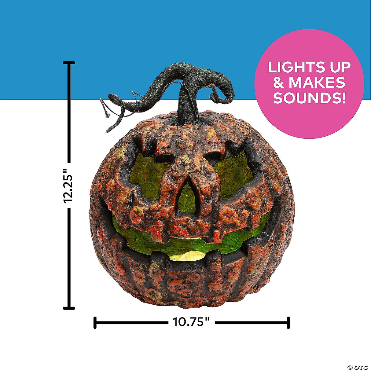 10 3/4" X 12 1/4" Light-up Talking Rotten Jack-o’-lantern Foam Halloween Decoration