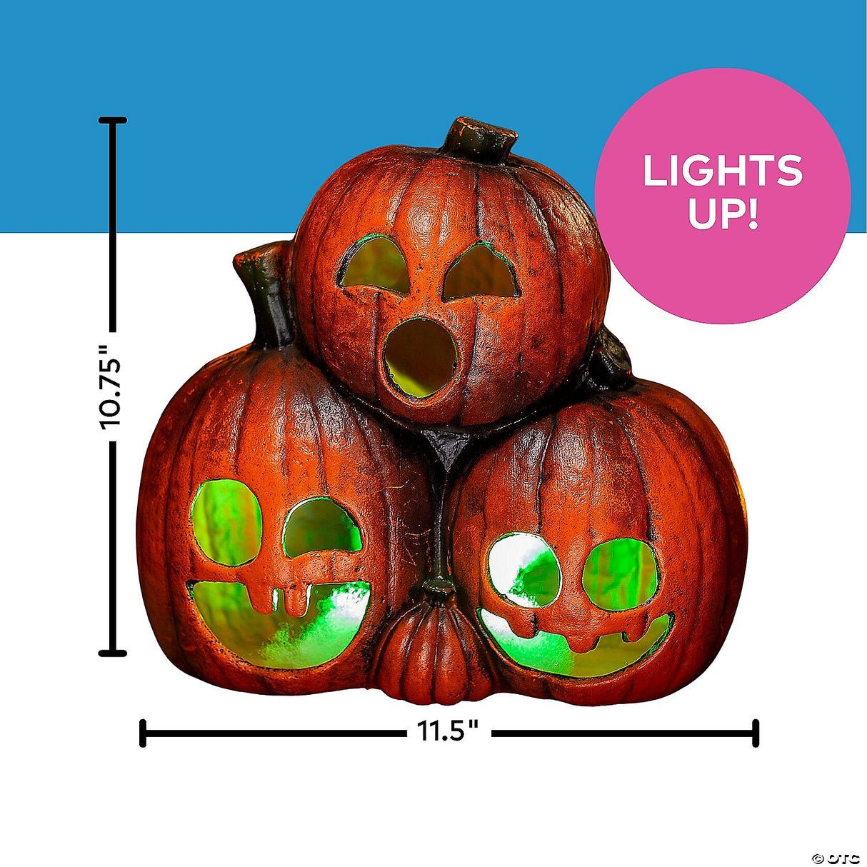 11 1/2" X 10 3/4" Light-up Jack-o’-lantern Trio Halloween Decoration