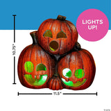 11 1/2" X 10 3/4" Light-up Jack-o’-lantern Trio Halloween Decoration