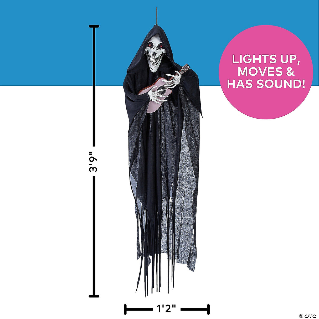 13 3/4" X 47 1/4" Hanging Animated Singing Reaper With Guitar Halloween Decoration