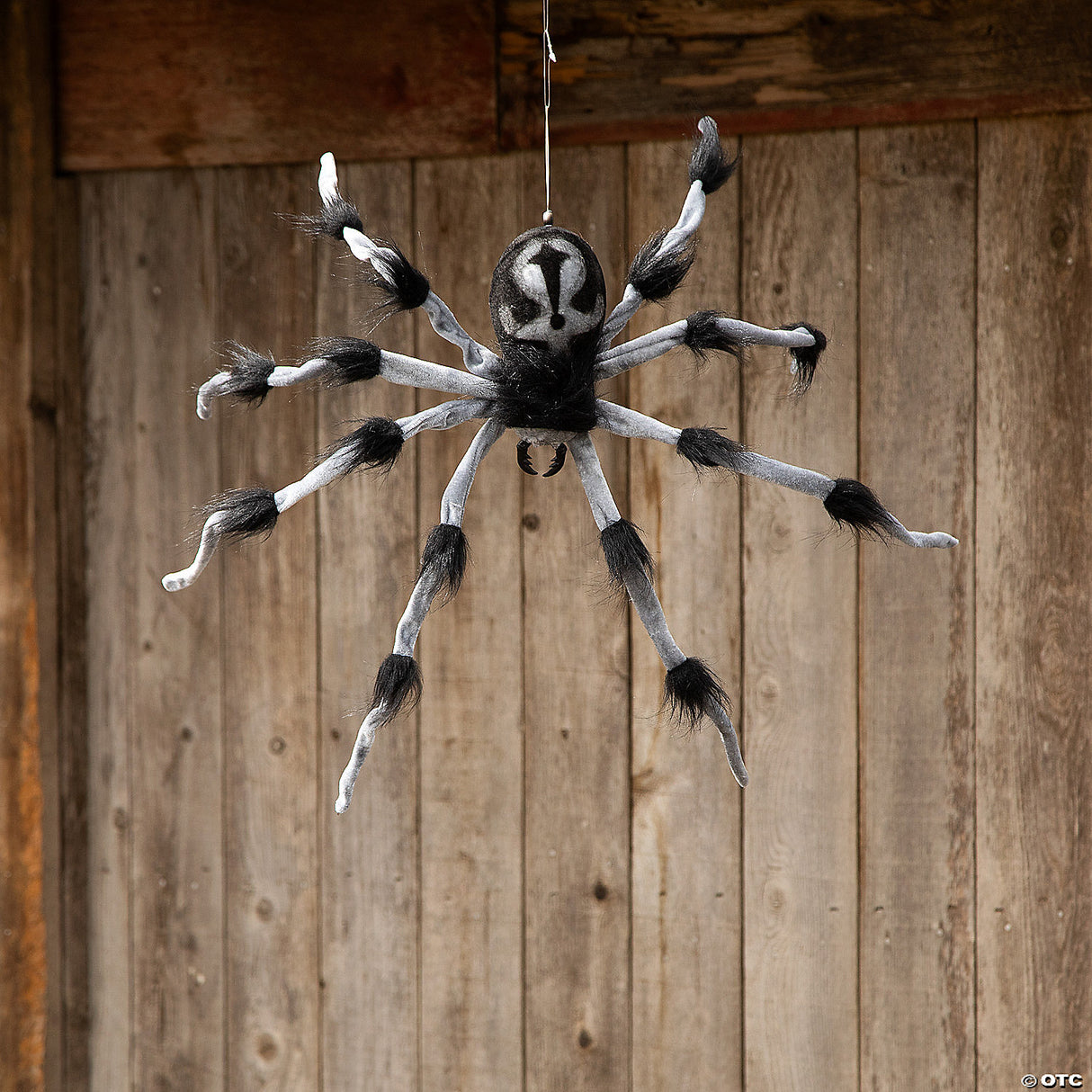 31 1/2" Gray And Black Hairy Floating Spider Hanging Halloween Decoration