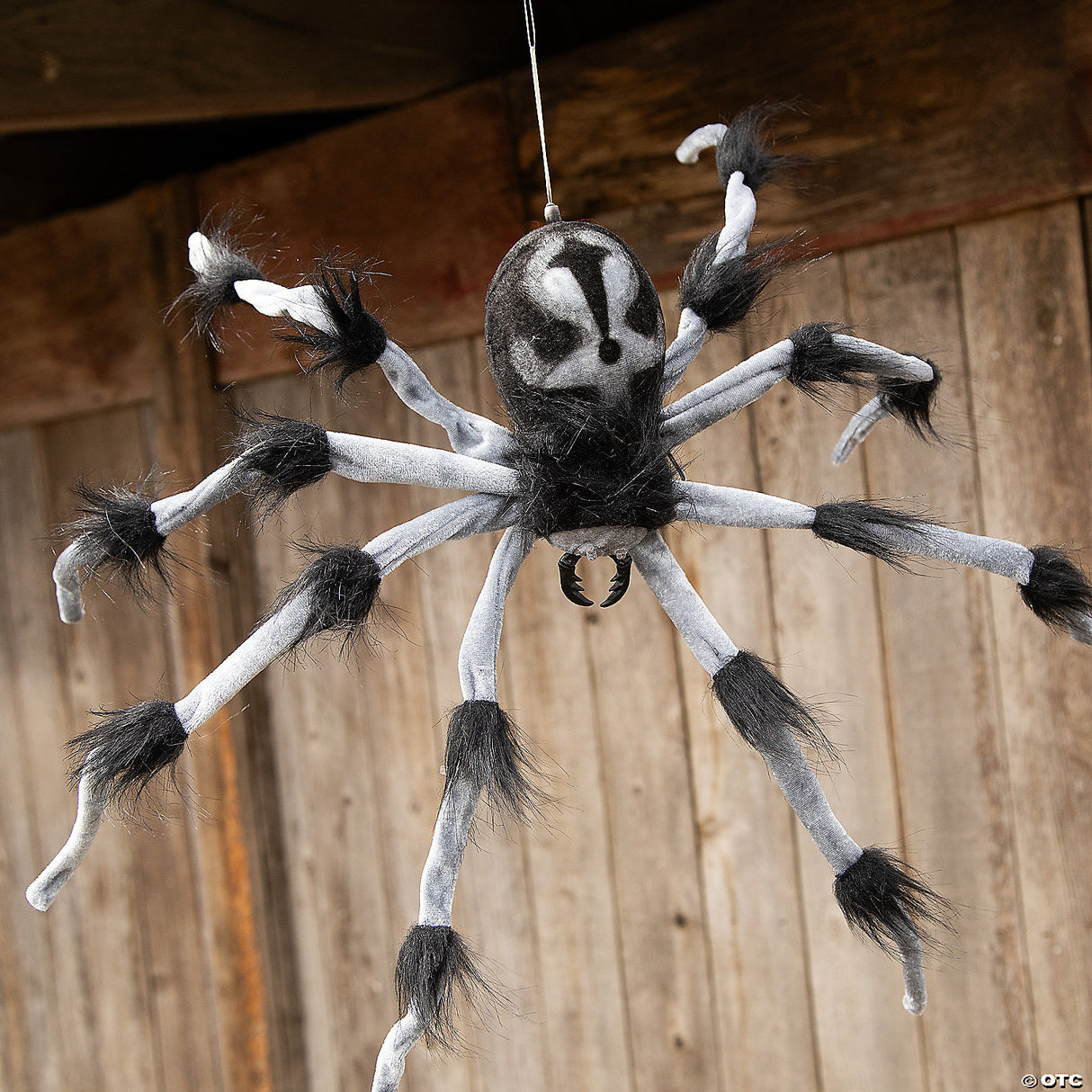 31 1/2" Gray And Black Hairy Floating Spider Hanging Halloween Decoration