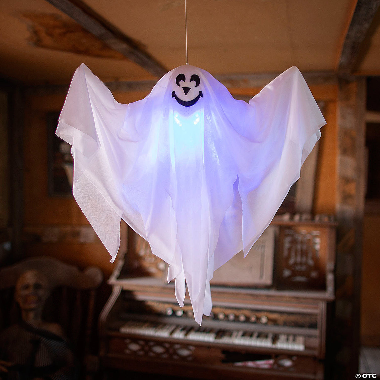 19 3/4" X 20 3/4" Light-up Smiling Ghost Halloween Hanging Decoration