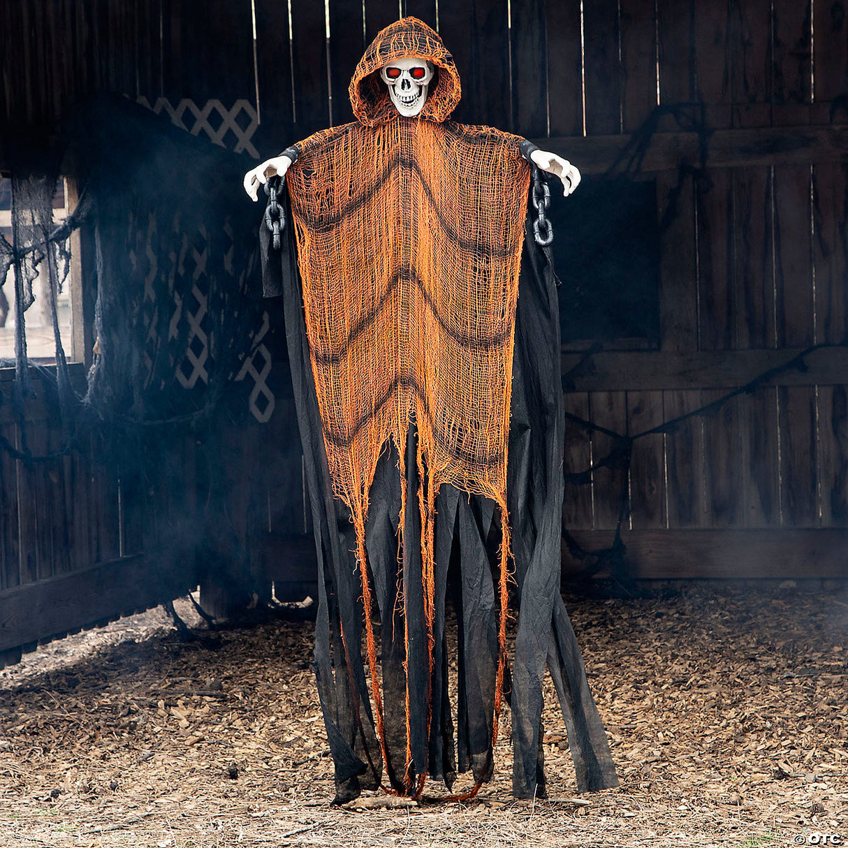 6 Ft. Light-up Skeletal Reaper In Orange Robes Halloween Hanging Decoration