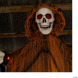 6 Ft. Light-up Skeletal Reaper In Orange Robes Halloween Hanging Decoration