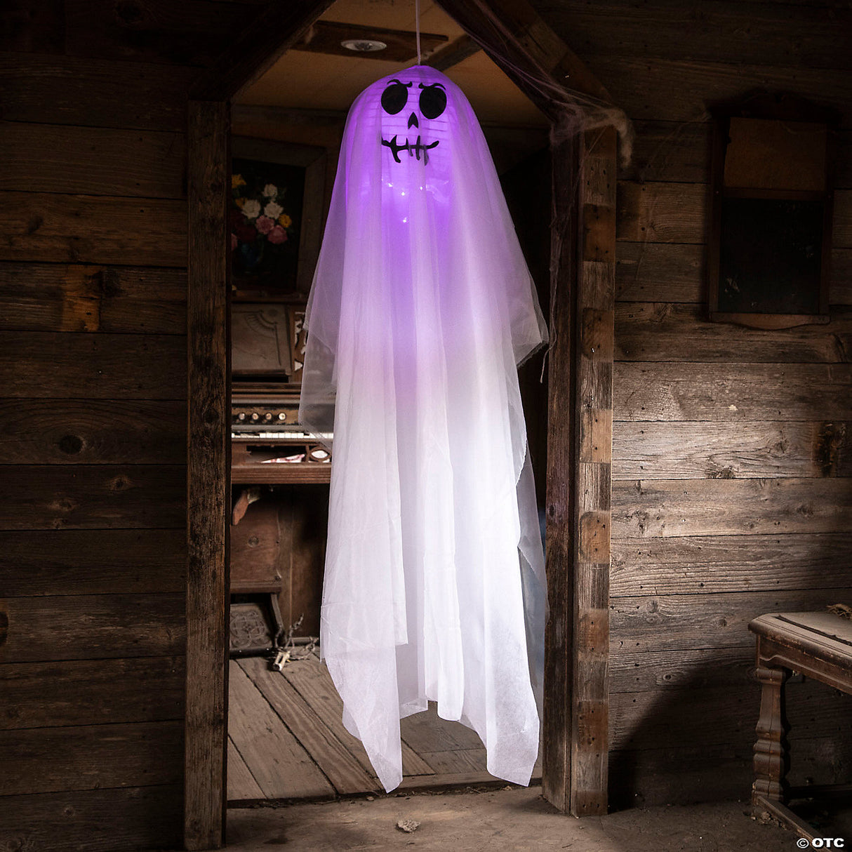 64 3/4" White Light-up Smiling Ghost Hanging Halloween Decoration