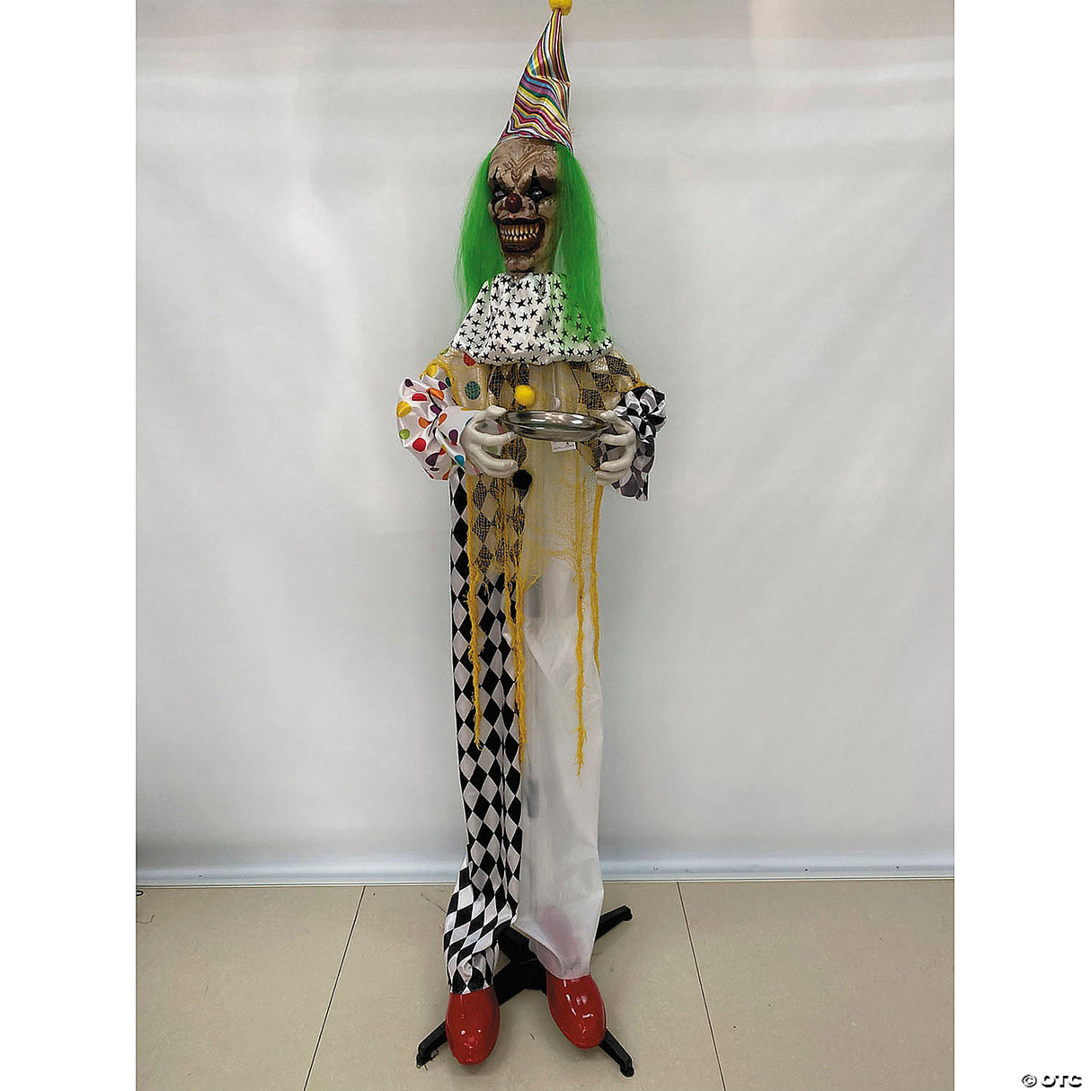 5 Ft. 6" Hanging Animated Multicolored Clown With Green Hair Halloween Decoration