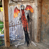 60 1/4" Animated & Light-up Red Skeletal Reaper With Wings Hanging Decoration