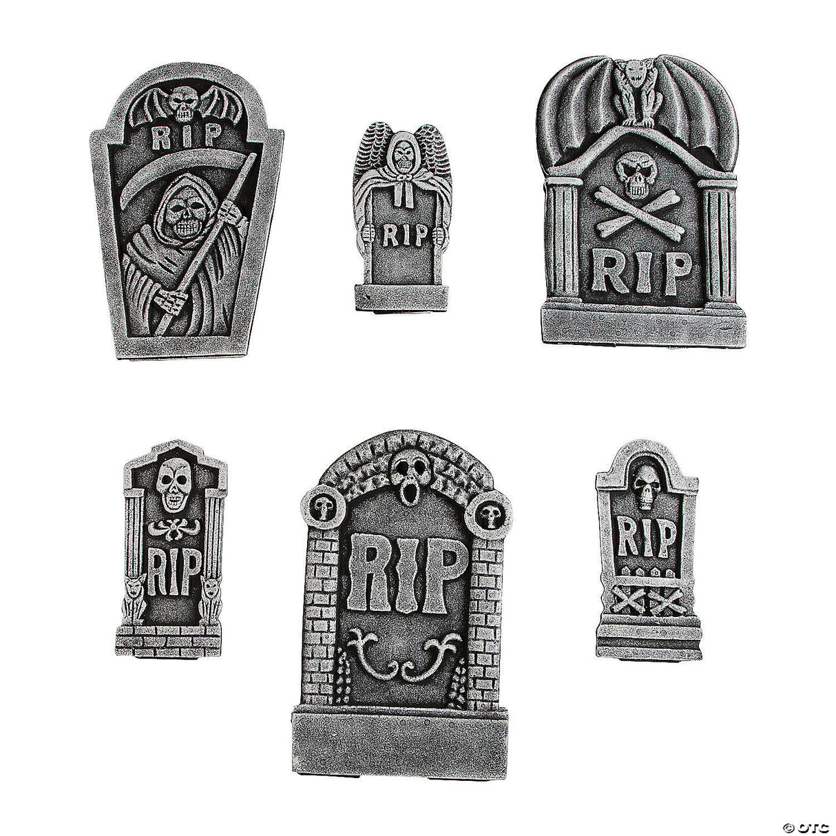 Grim Reaper Rip Foam Tombstone Halloween Decorations Set – 6 Pc.