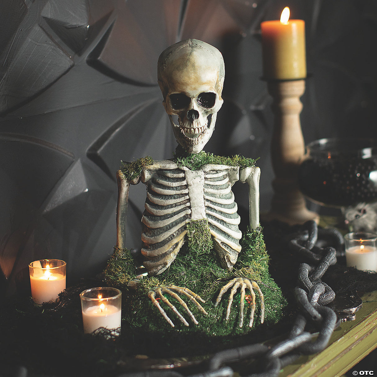 9 3/4" X 14 3/4" Animated Mossy Skeleton Tabletop Halloween Decoration