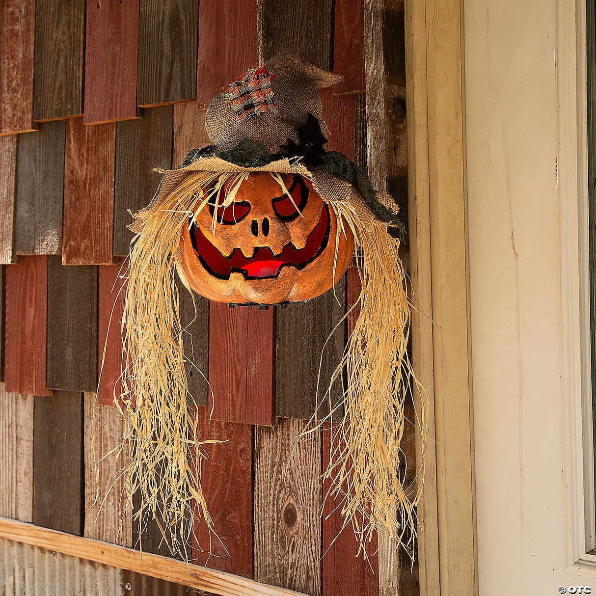 11 3/4" X 27 1/2" Hanging Pumpkin Head Plastic Halloween Decoration