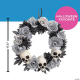 17 1/2" X 17 1/2" White Roses Wreath With Skulls Halloween Decoration