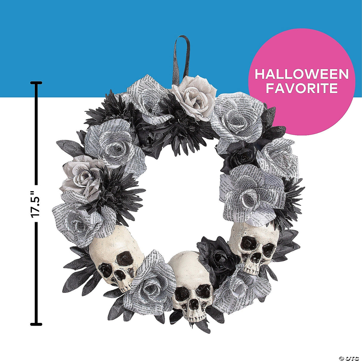 17 1/2" X 17 1/2" White Roses Wreath With Skulls Halloween Decoration