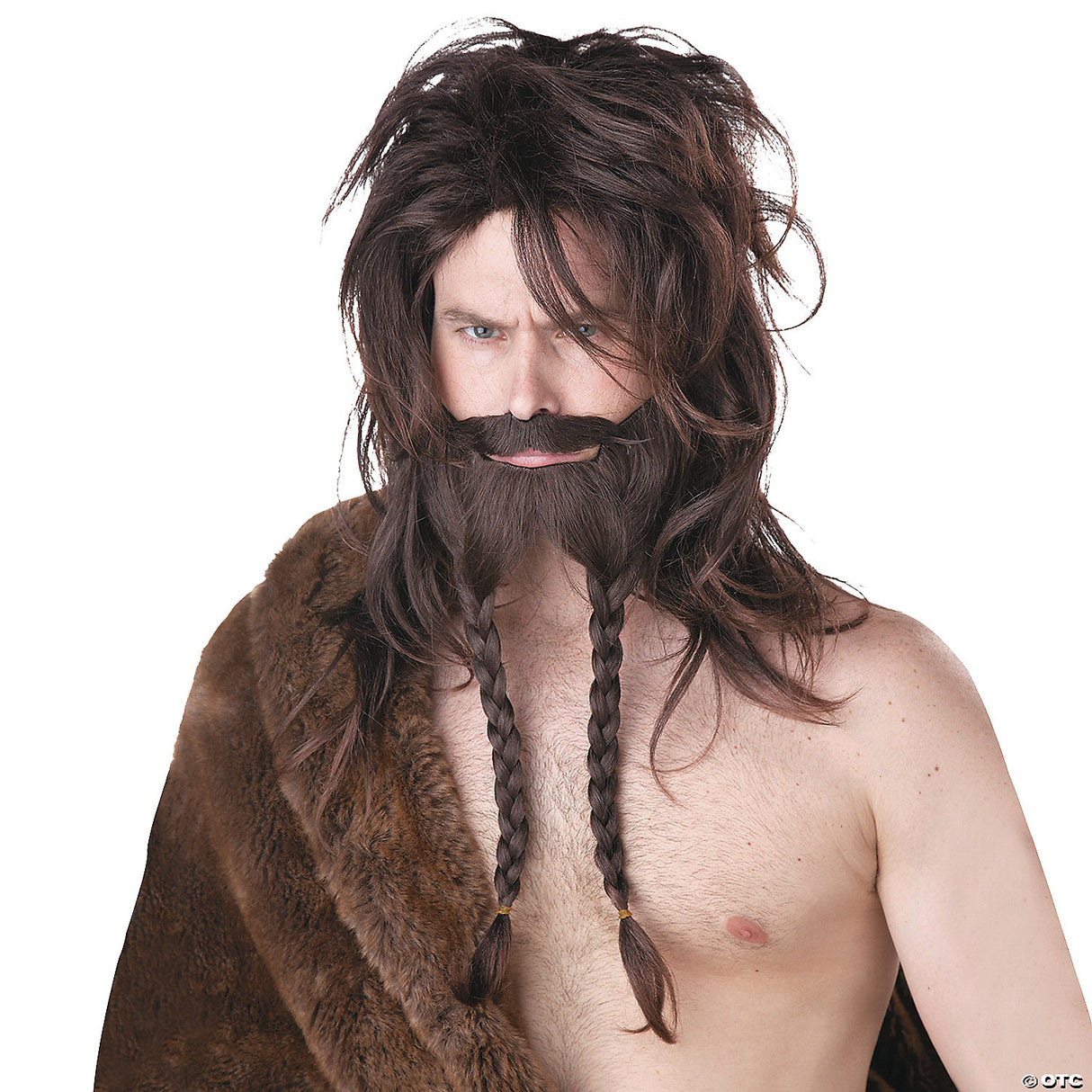 Men's Brown Viking Wig With Beard & Mustache