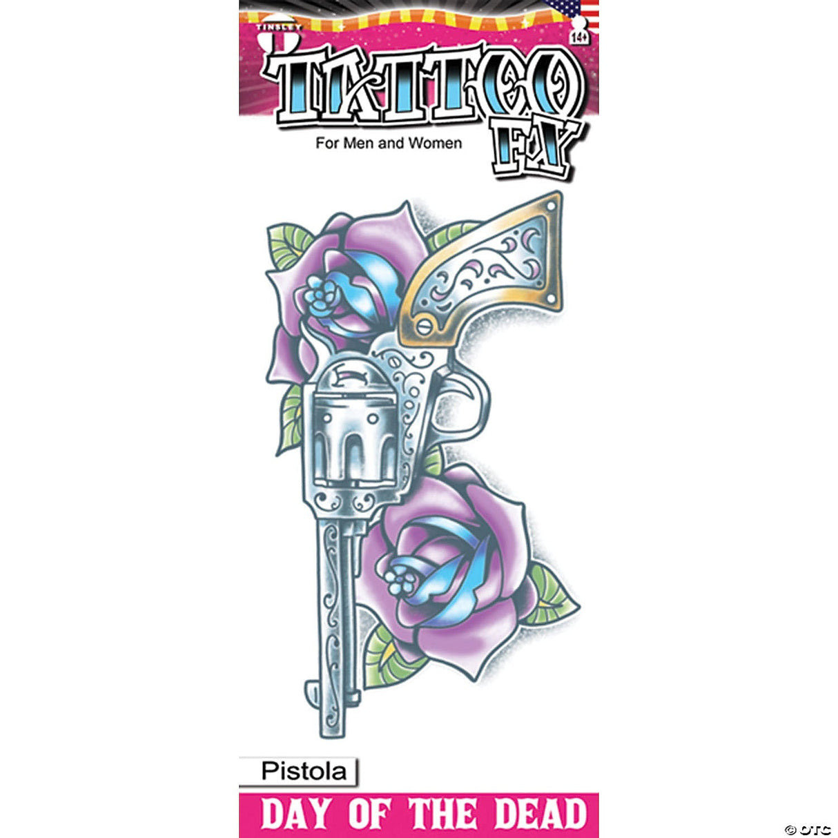 Day Of The Dead Adhesive Tattoo Revolver