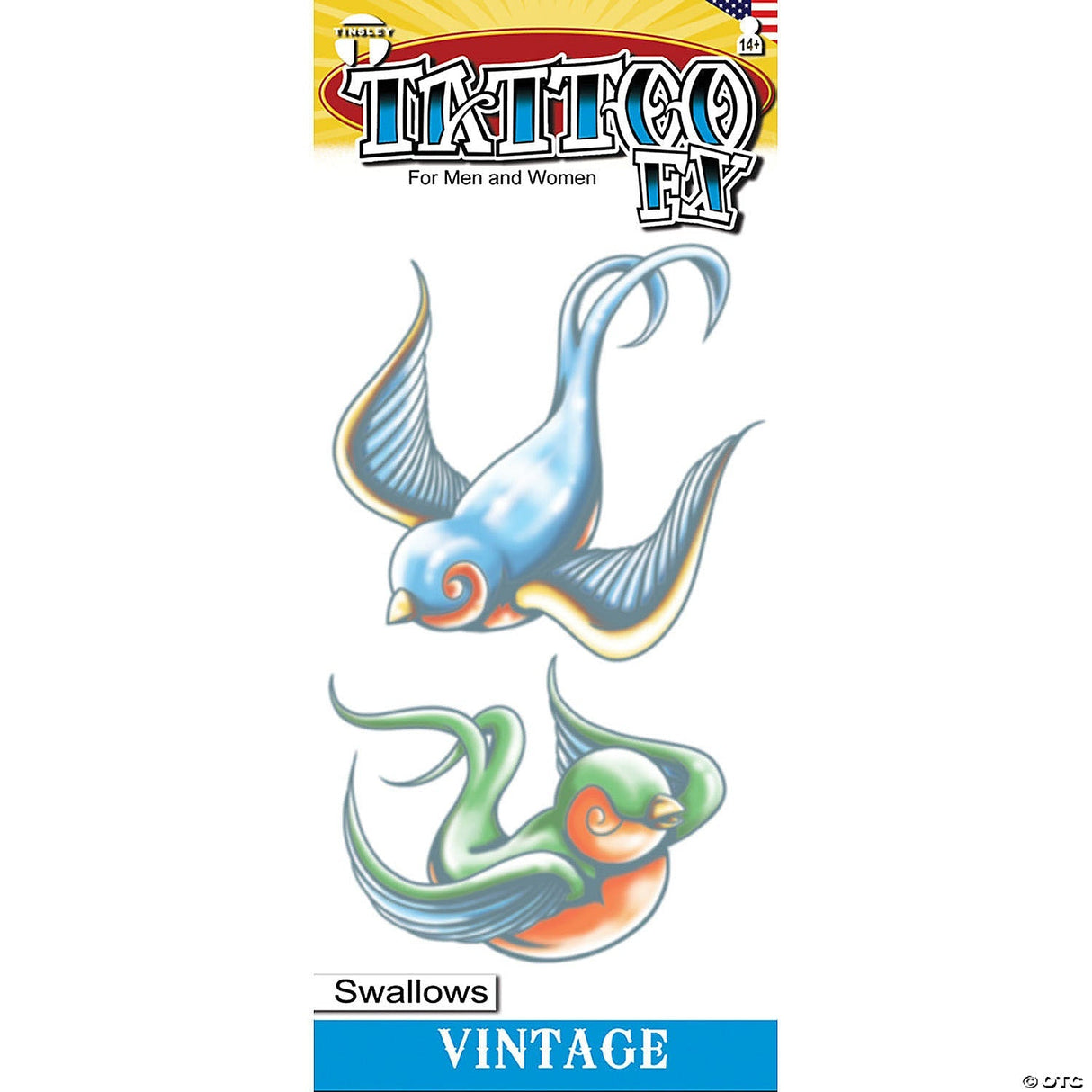 Vintage Adhesive Tattoo Swallows Motif