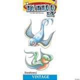Vintage Adhesive Tattoo Swallows Motif
