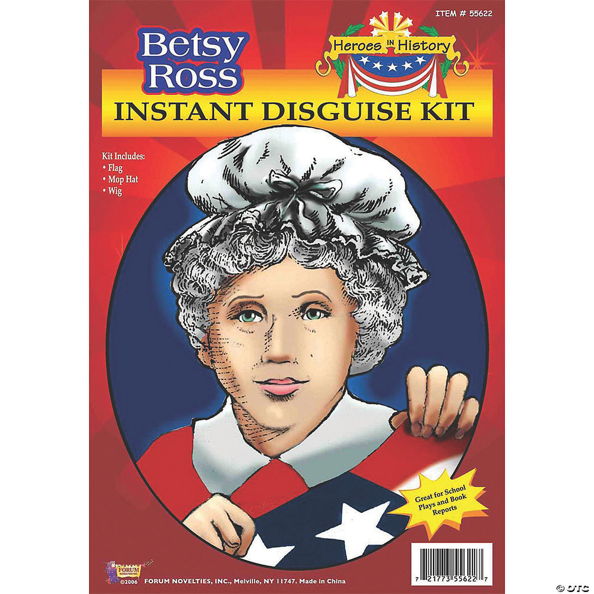 Heroes In History: Betsy Ross Costume Wig, Hat & Flag