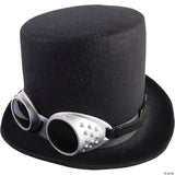 Adults Black Steampunk Hat With Silver Goggles