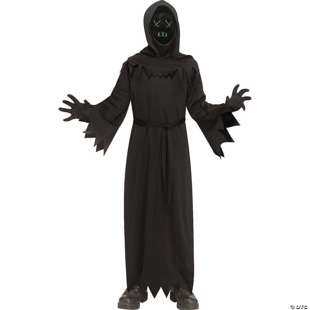 Kids Black Robe With Electroluminescent Mask Phantom Costume - Large 12-14 - Hal