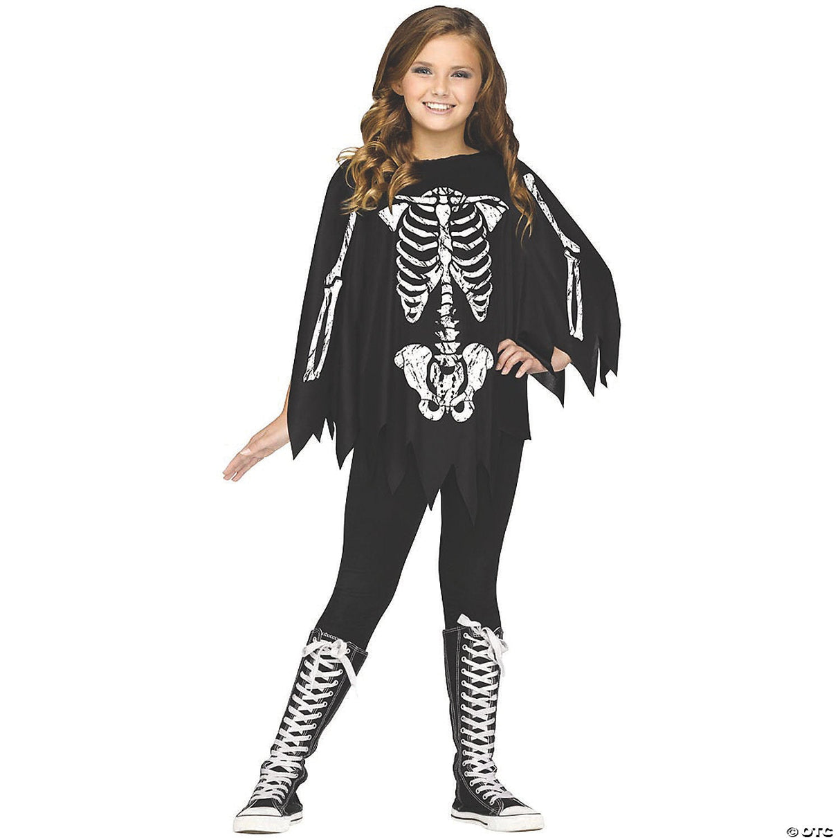 Girl’s Skeleton Poncho Costume - Up To Size 14