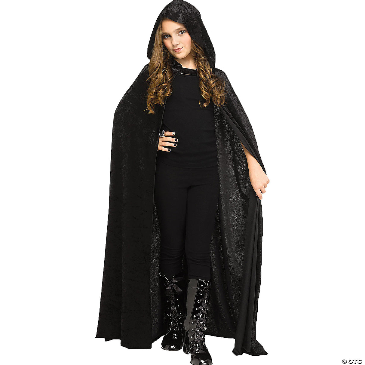 Kids Black Hooded Velour Cape Costume Accessory