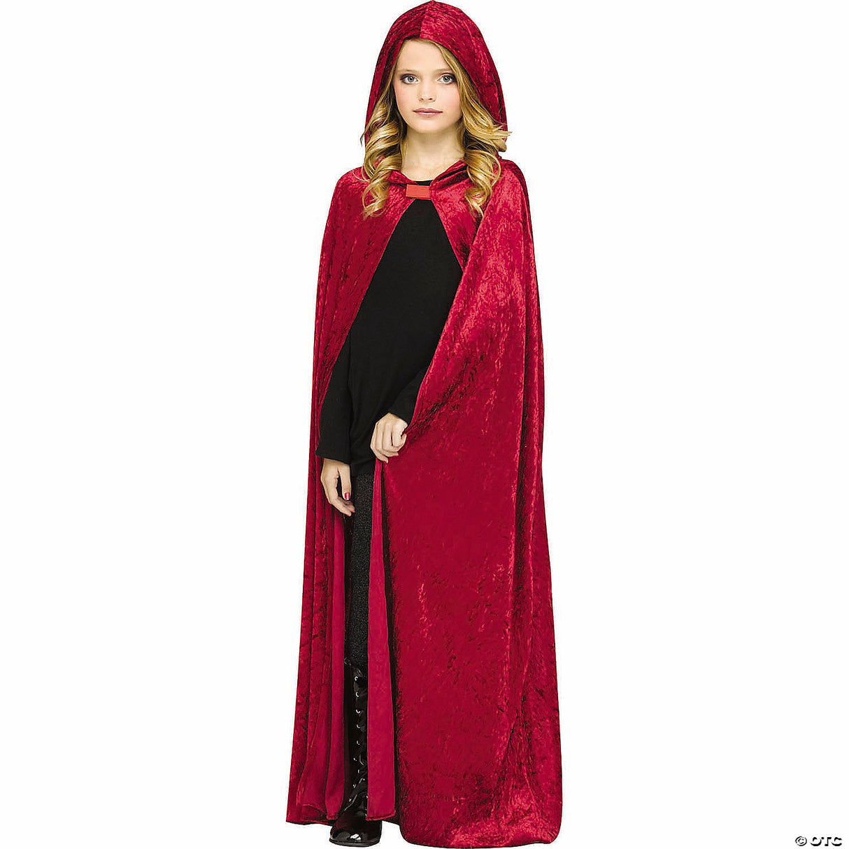 Red Hooded Velour Chld Cape - Halloween Costume Cosplay & Party Outfit For Kids