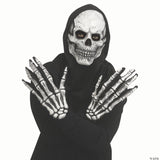 Adults Grey Skull Mask With Hood & Long-fingered Gloves - One Size - Halloween
