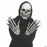 Adults Grey Skull Mask With Hood & Long-fingered Gloves - One Size - Halloween