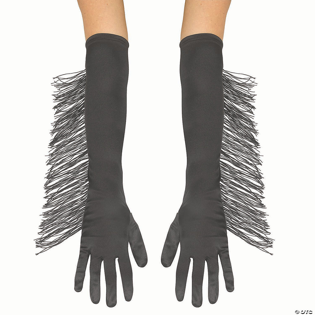 Blk Fringe Long Gloves Adlt
