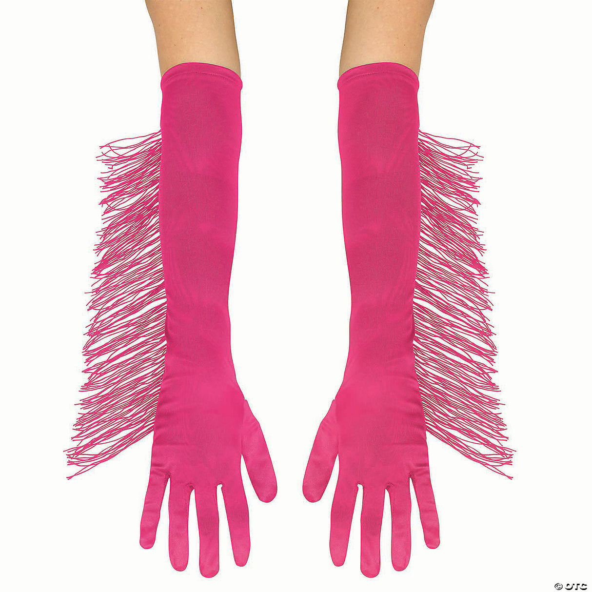 Pink Fringe Long Gloves Adlt