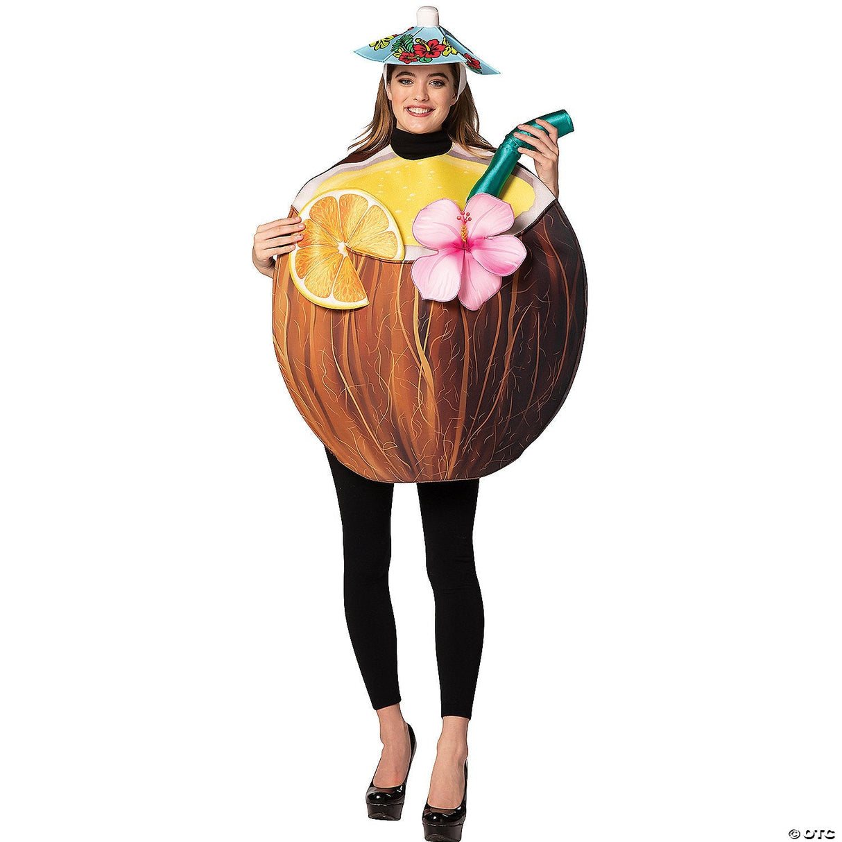 Adults Coconut Cocktail Drink Costume - Halloween Costume Accessory Party Dress