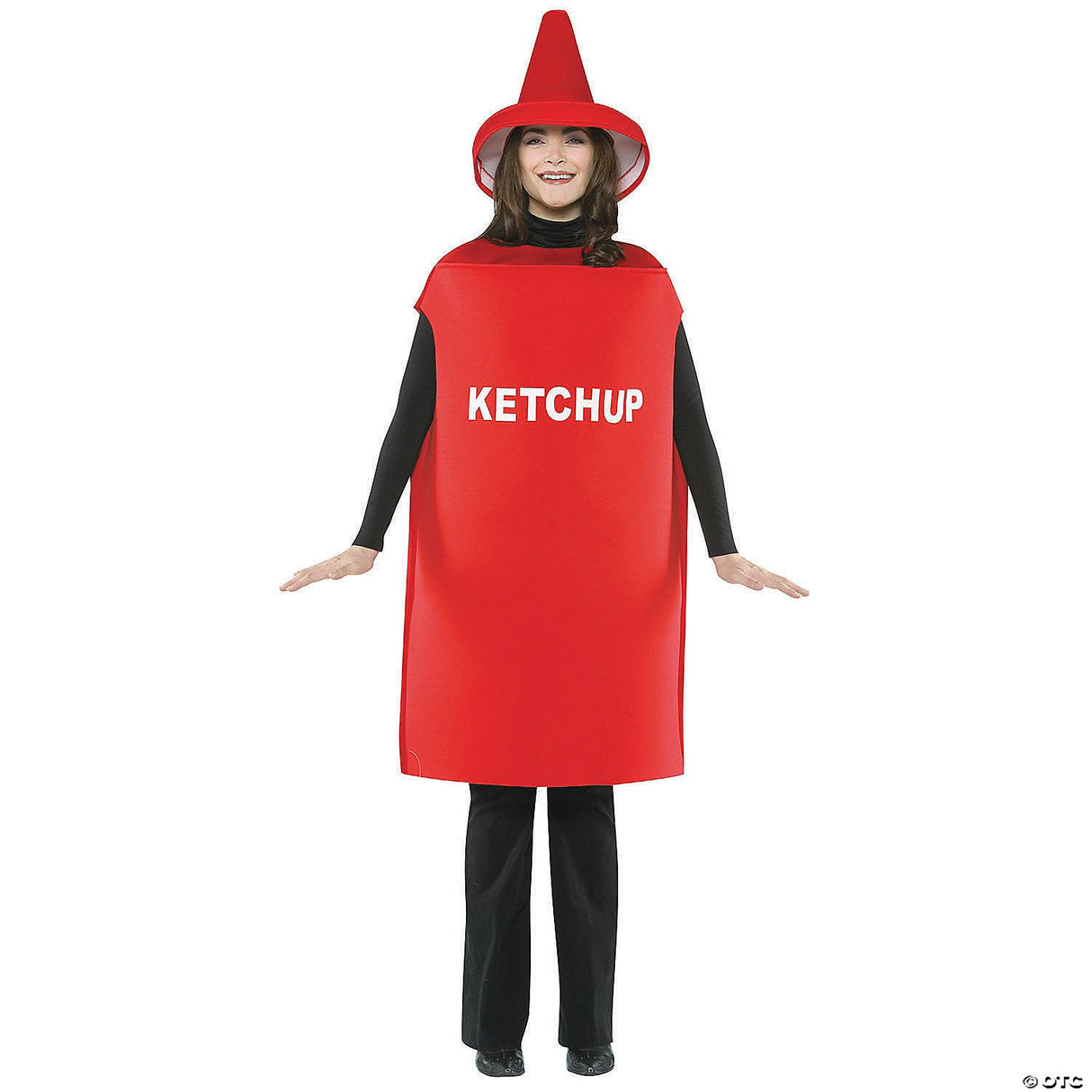 Adults Ketchup Costume – Classic Food Condiment Halloween Cosplay Party Outfit