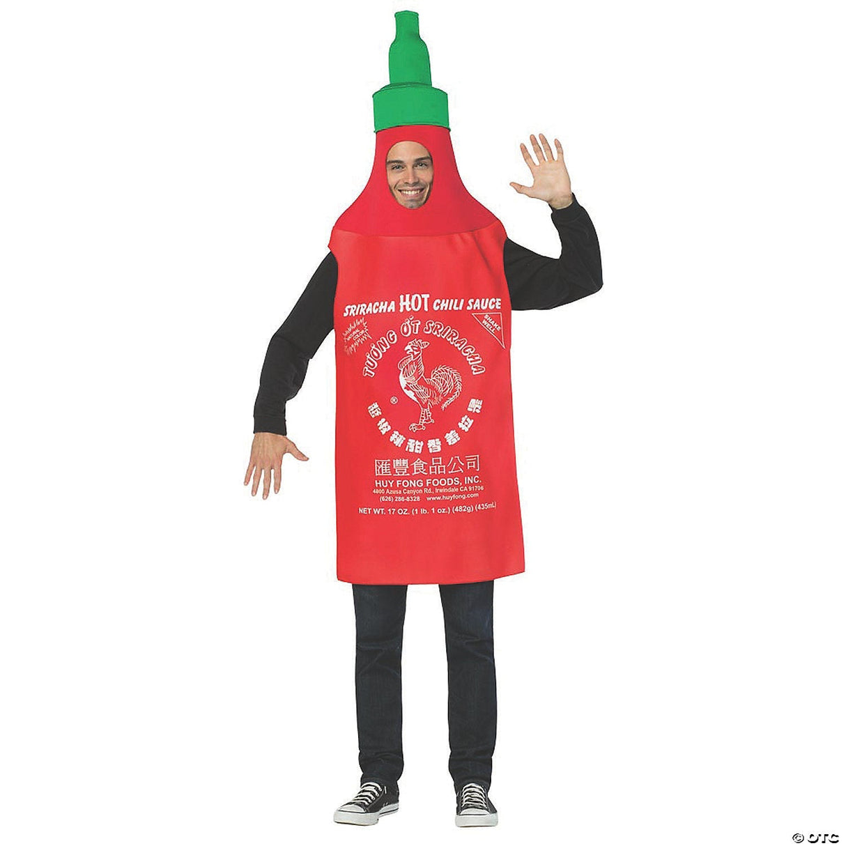 Adults Sriracha Bottle Costume – Funny Hot Sauce Halloween Cosplay Party Outfit