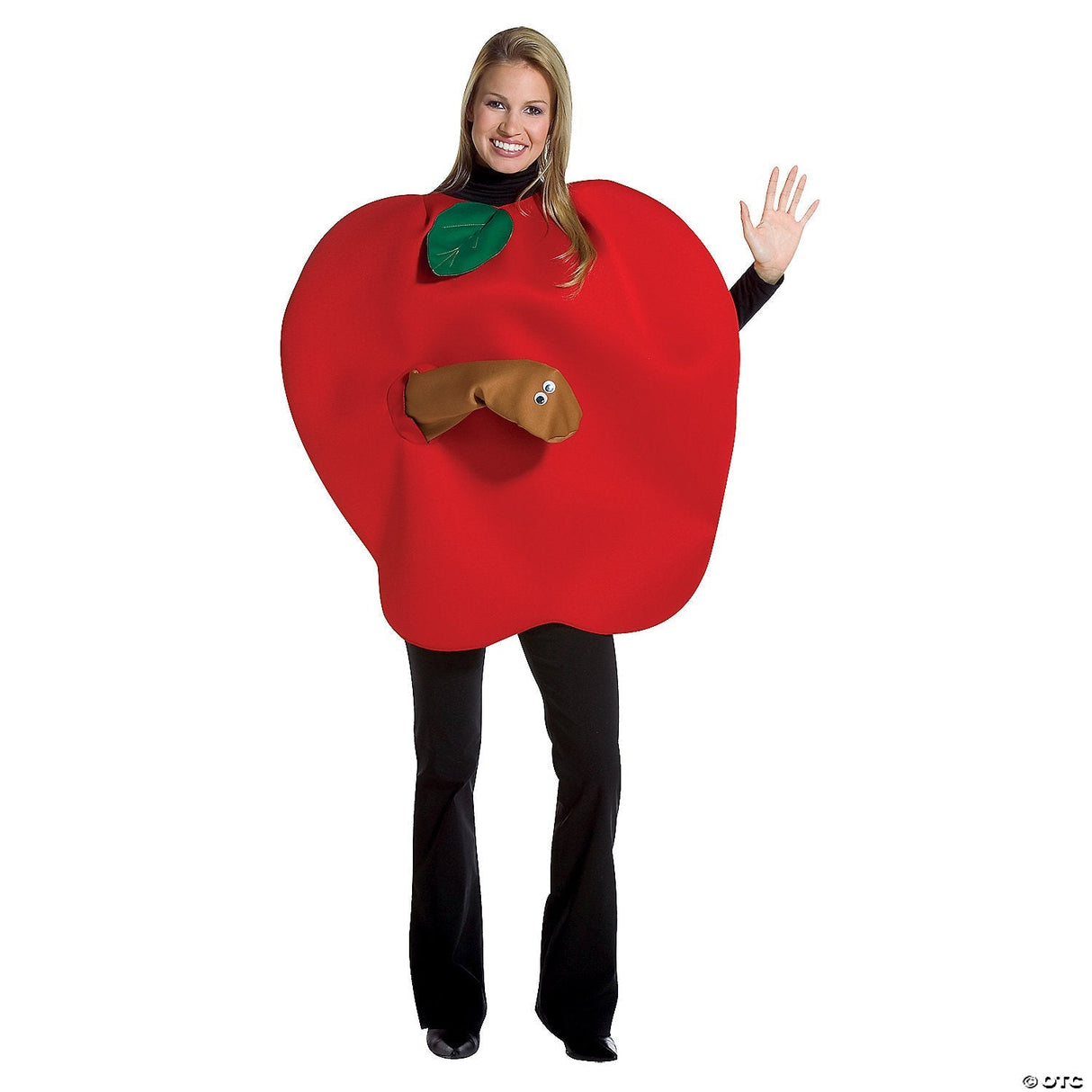 Adults Apple with Worm Costume – Funny Fruit Halloween Cosplay Party Outfit