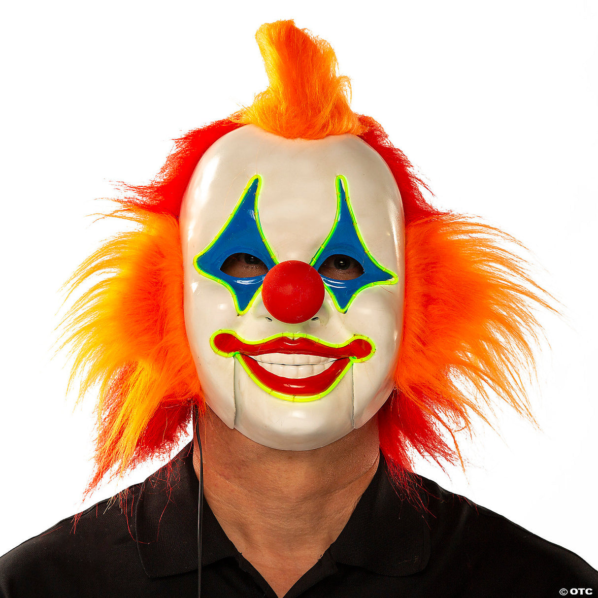 LED Moving Mouth Clown Mask Red Orange Light Up Halloween Adult Costume