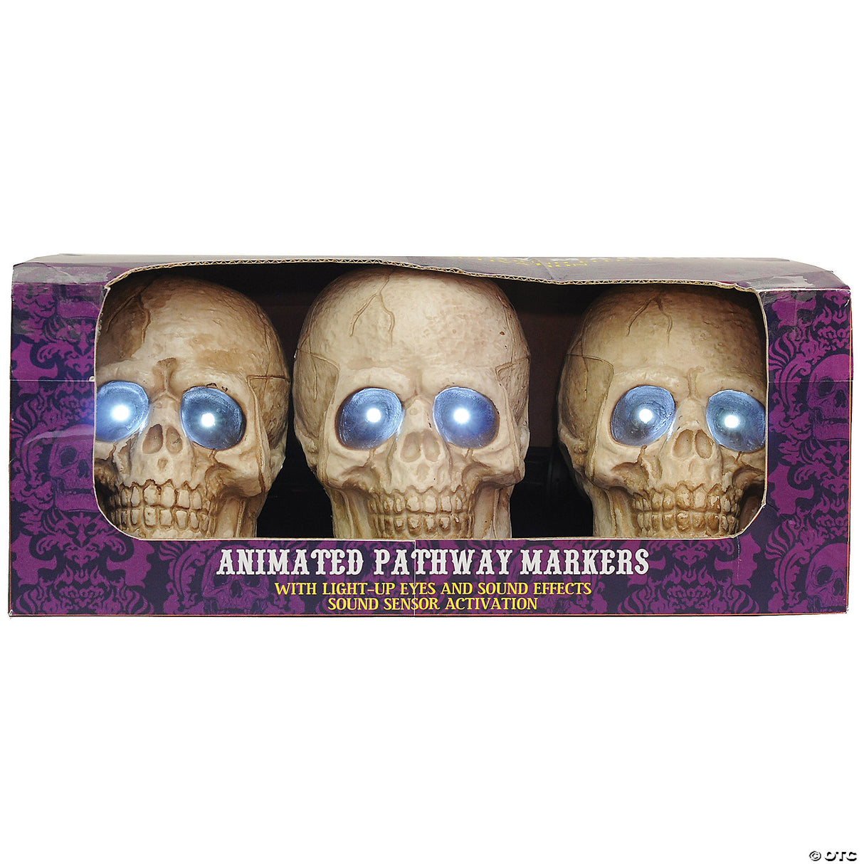 Lighted Skull Pathway Markers Decoration - Set Of 3