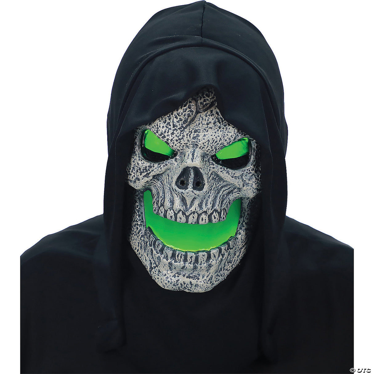 Flaming Green Skull Mask With Hood