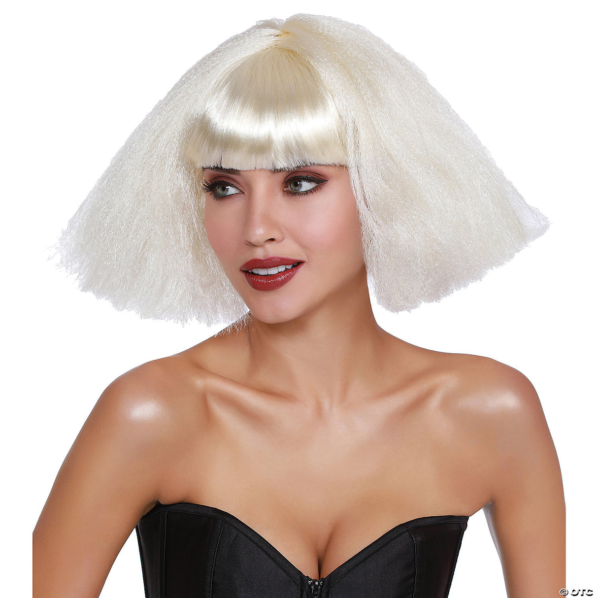 Adults White Crimped Wedge Bob Wig