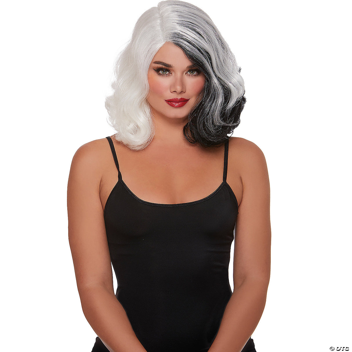 Adults Black & White Split Hues Glam Wig