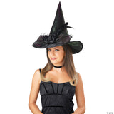 Adults Black Witch Hat With Bow & Feather