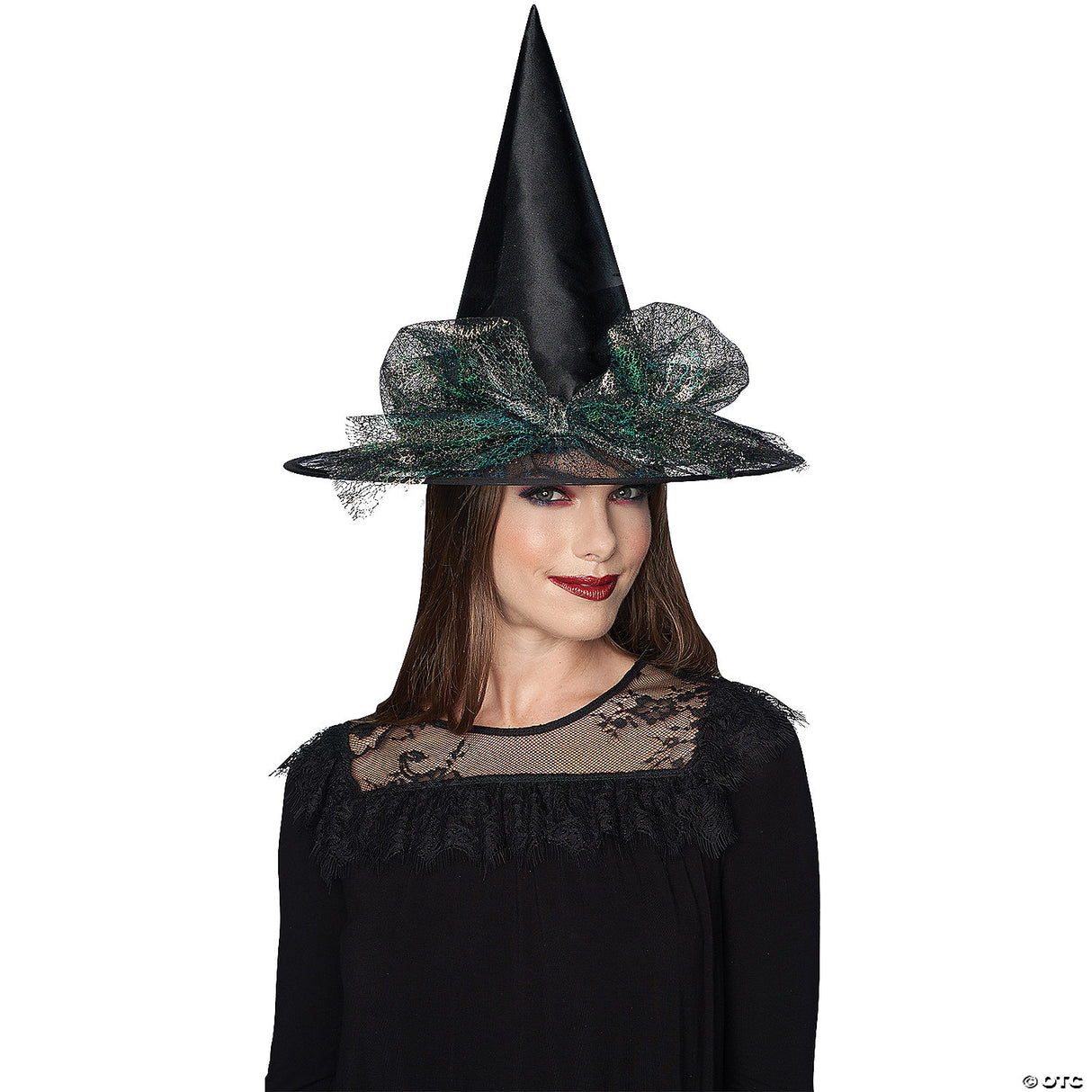 Adults Black Witch Hat With Tulle Bow