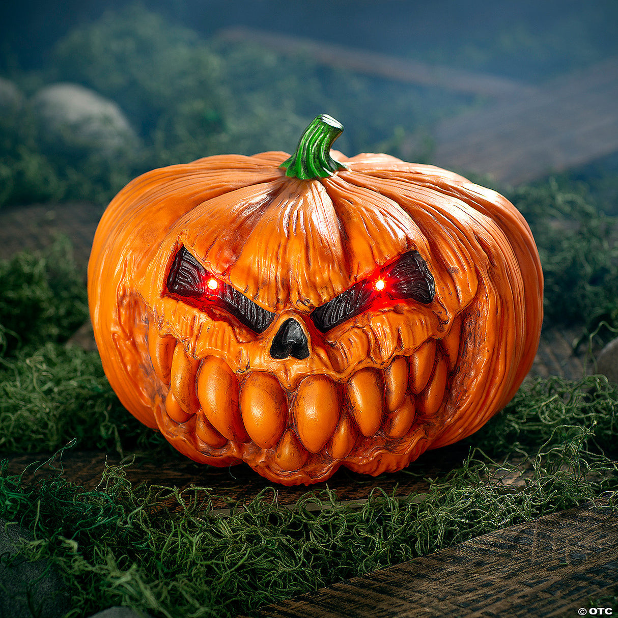 12" Light-up Scary Plastic Pumpkin With Sound Halloween Decoration