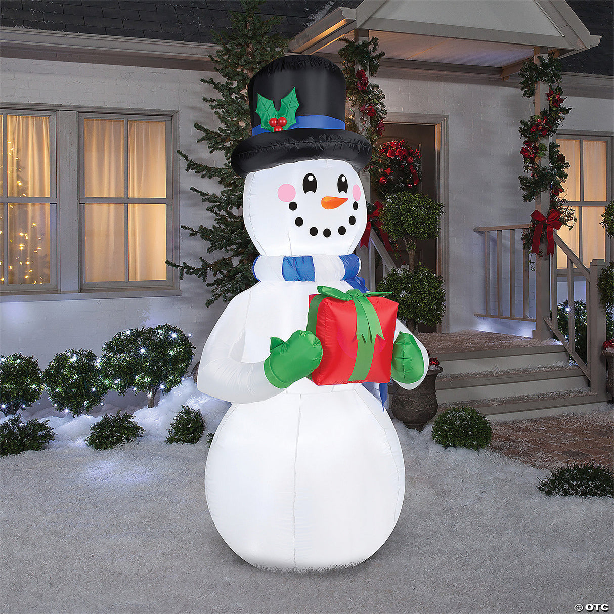 8 Ft. Blow-up Inflatable Snowman With Present & Built-in Led Lights Outdoor Yard Decoration