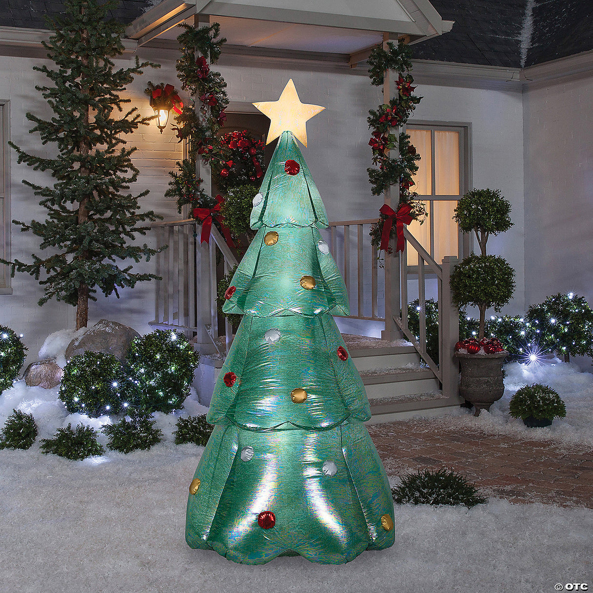 90" Blow-up Inflatable Mixed Media Green Christmas Tree With Built-in Led Lights Outdoor Yard Decoration