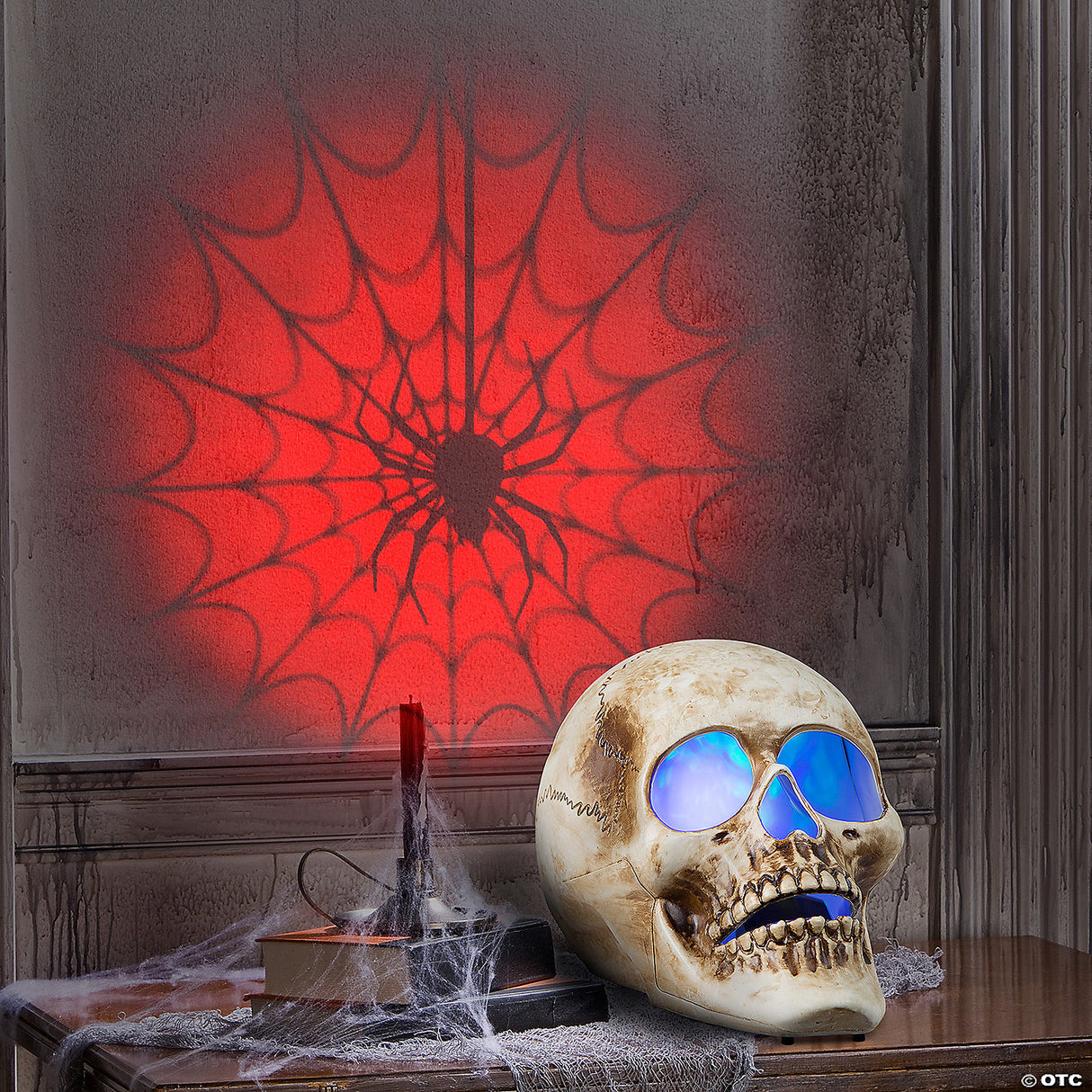 Blazing Scenes – 10-inch Skull With Red Spider Web Projection