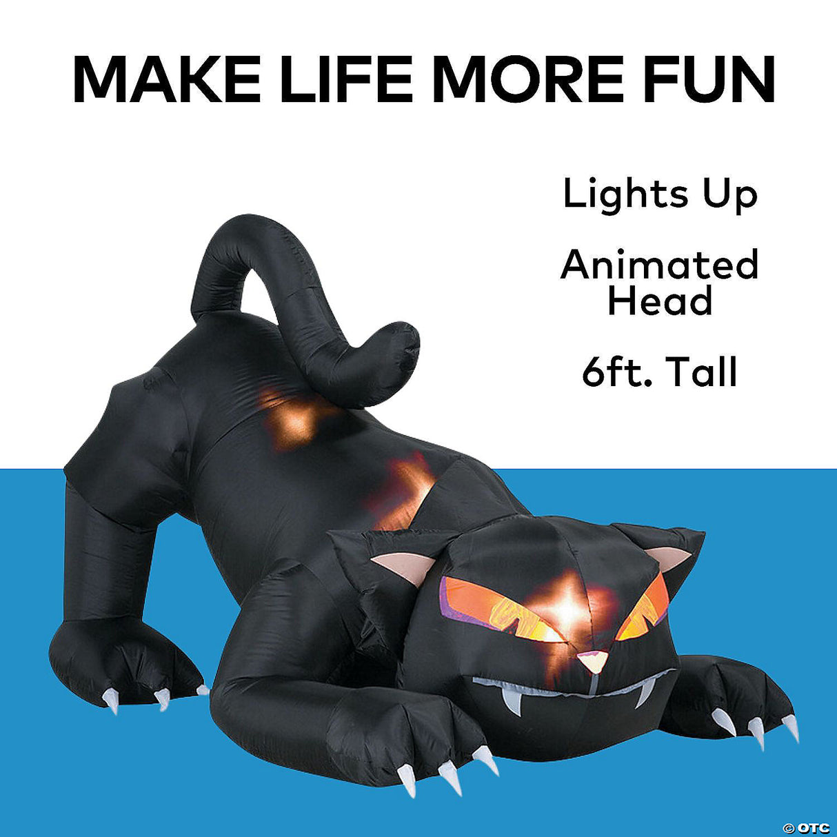 72" Blow Up Inflatable Black Cat With Turning Head Halloween Decoration