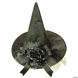 Adults Black Witch Hat With Rose & Ribbon