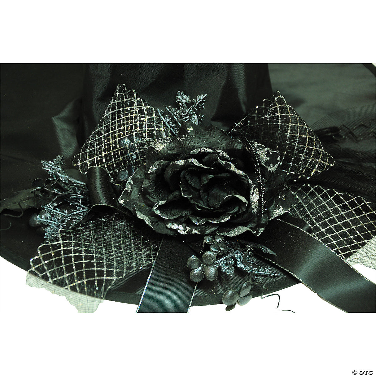 Adults Black Witch Hat With Rose & Ribbon