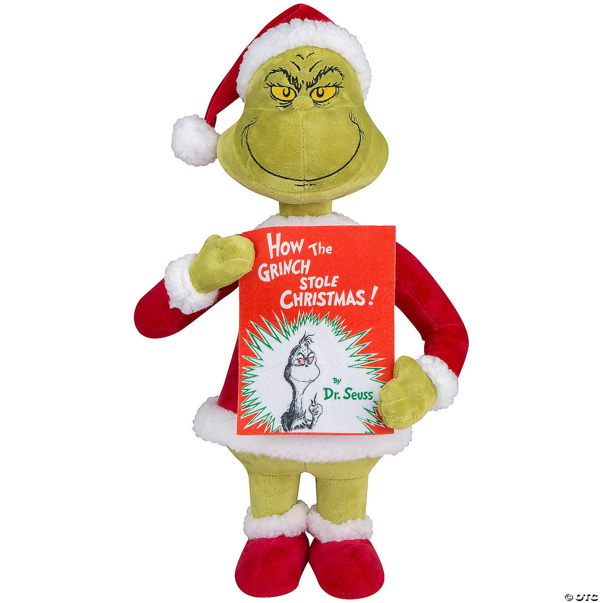 18 1/2" Holiday Greeter Stuffed Grinch In Santa Suit With Dr. Seuss™ Book Christmas Decoration